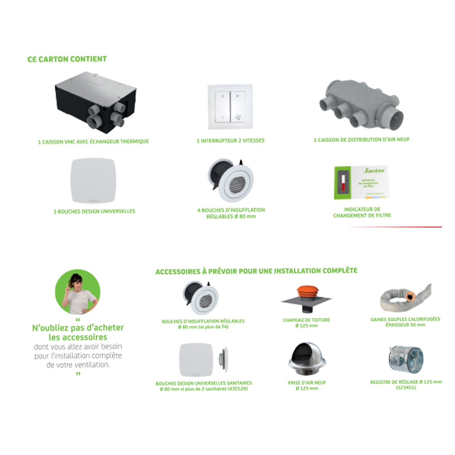 accessoires fournis vmc double flux gorner sauter - 6