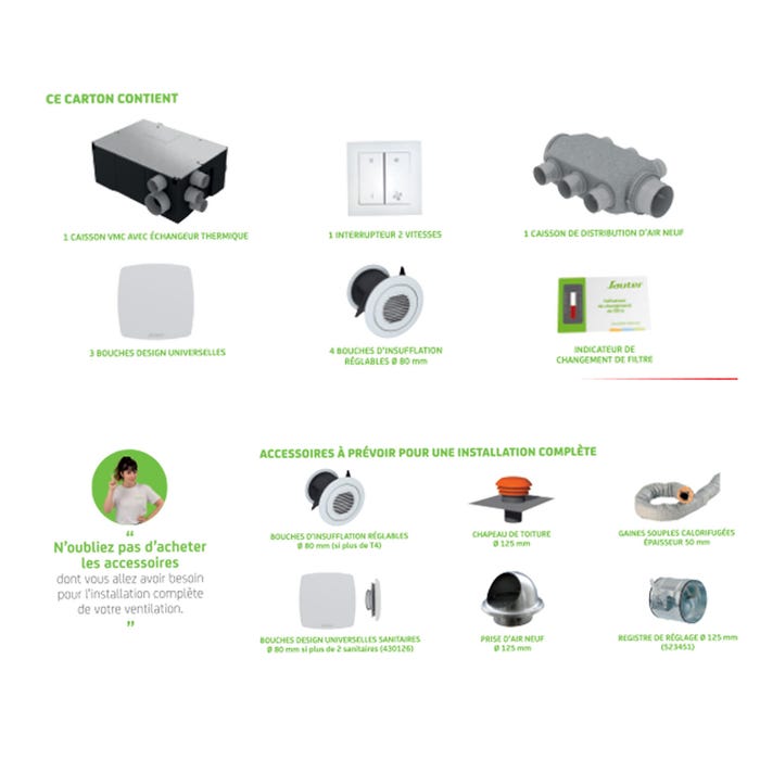 Kit VMC double flux haut rendement SAUTER Gorner | Leroy Merlin
