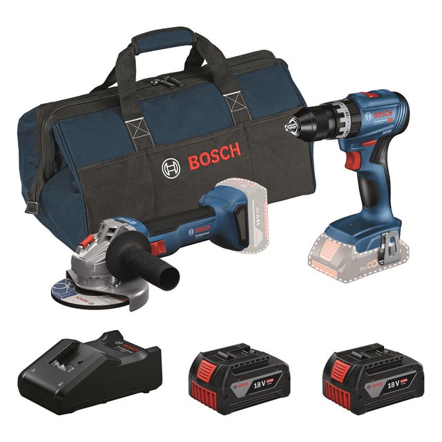 PACK 18V TALADRO PERCUTOR BRUSHLESS GSB 18V-45  + AMOLADORA 125MM BRUSHLESS  GWS 18V-8 BOSCH