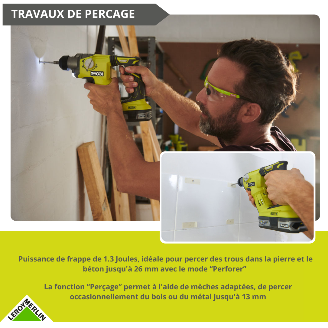 Perforateur sans fil RYOBI One+ R18SDS-0 18V, sans batterie - 4