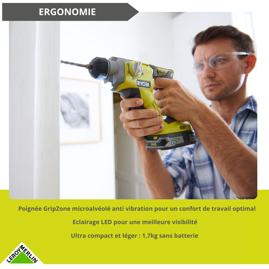 Perforateur sans fil RYOBI One+ R18SDS-0 18V, sans batterie - 6
