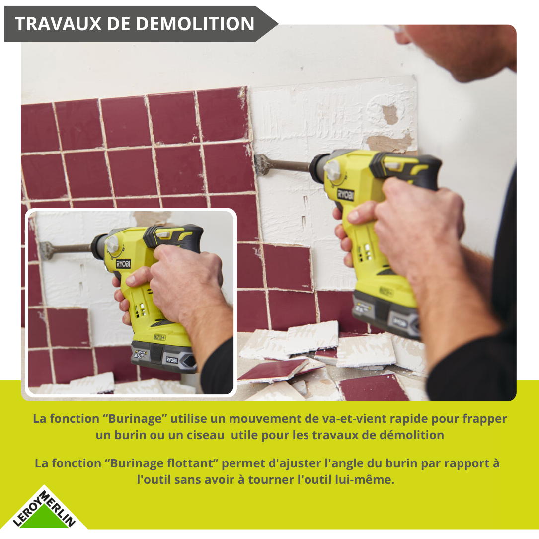 Perforateur sans fil RYOBI One+ R18SDS-0 18V, sans batterie - 5