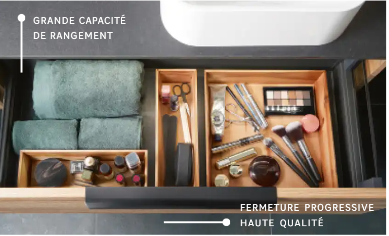 Meuble de salle de bains l.105 x H.64 x P.48 cm, effet chêne miel, Neo line - 6