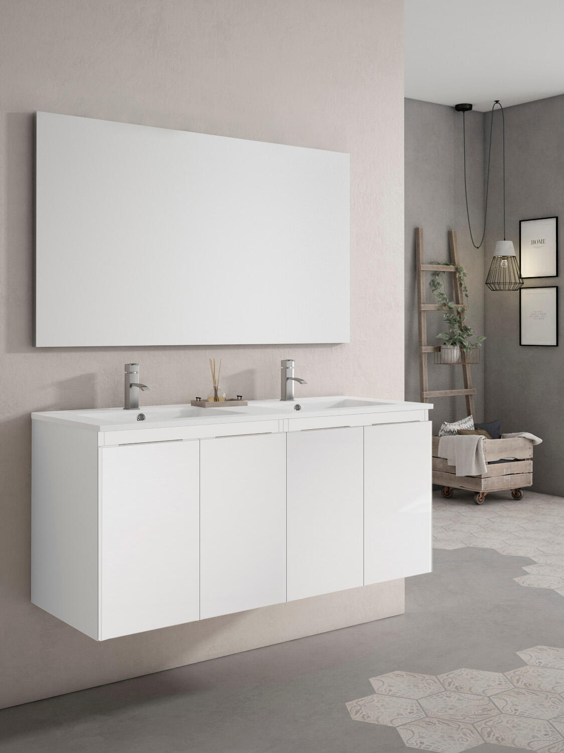 Mueble de baño con lavabo y espejo prima blanco 119,6x45.5 cm