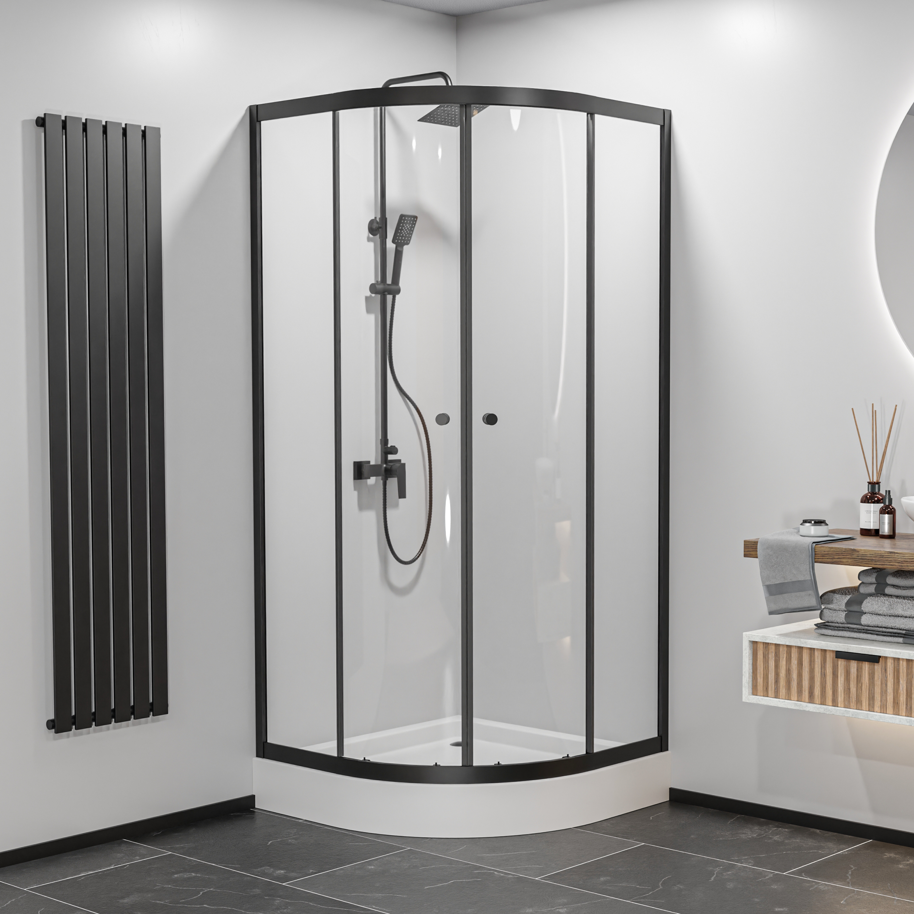 Kabina prysznicowa z brodzikiem Alfa 90x90x198 cm czarny mat Breezz - 3