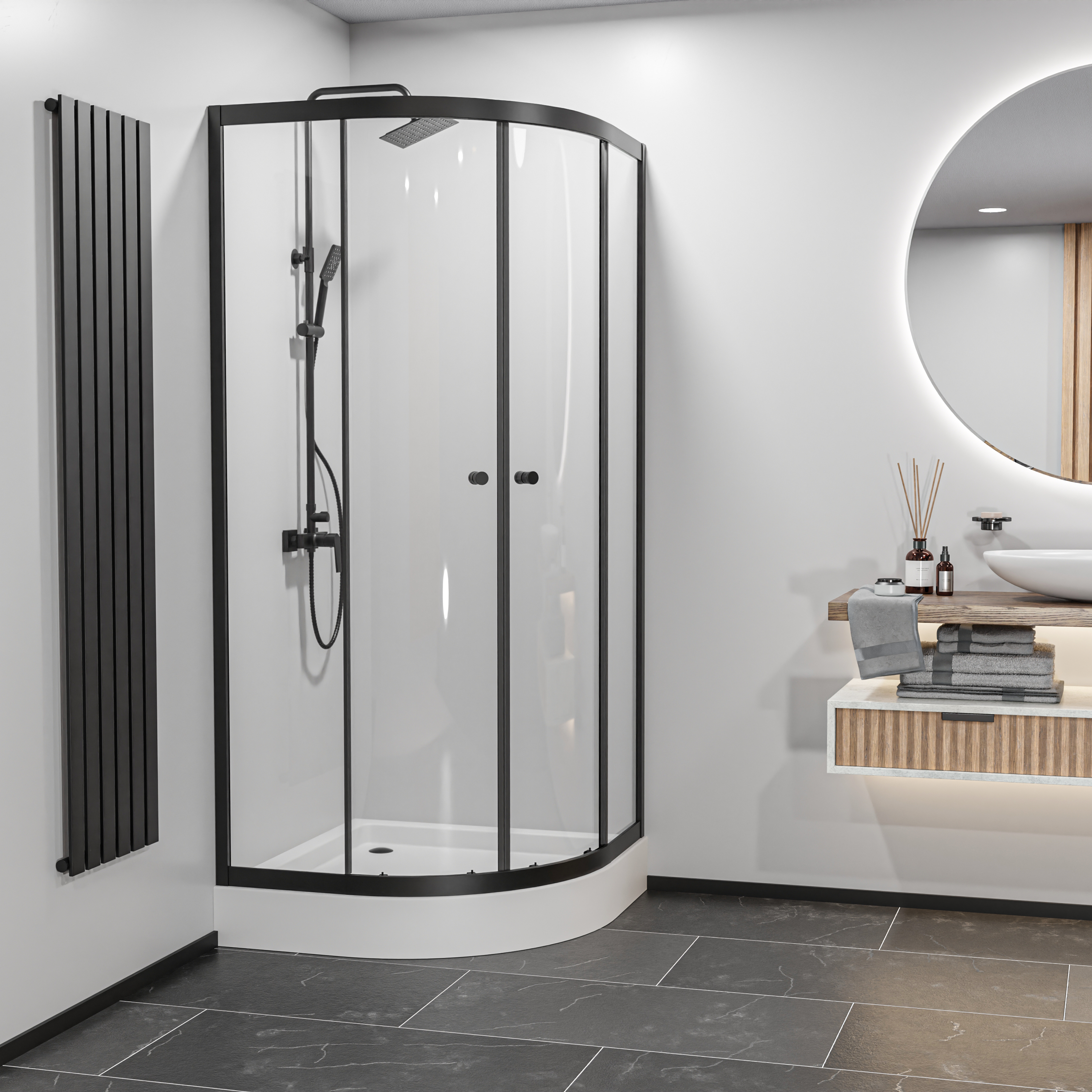 Kabina prysznicowa z brodzikiem Alfa 90x90x198 cm czarny mat Breezz - 2