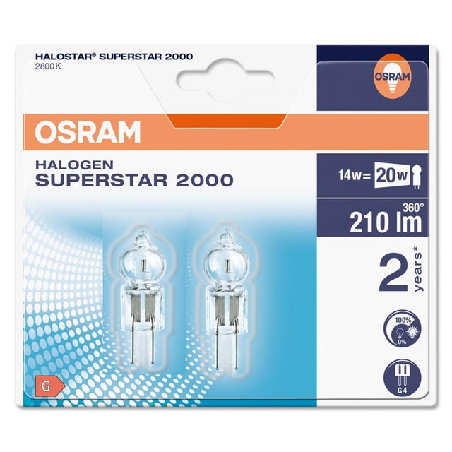 Lot de 2.000 ampoules halogène classique, capsule G4, 210lm = 20W, blanc chaud, 