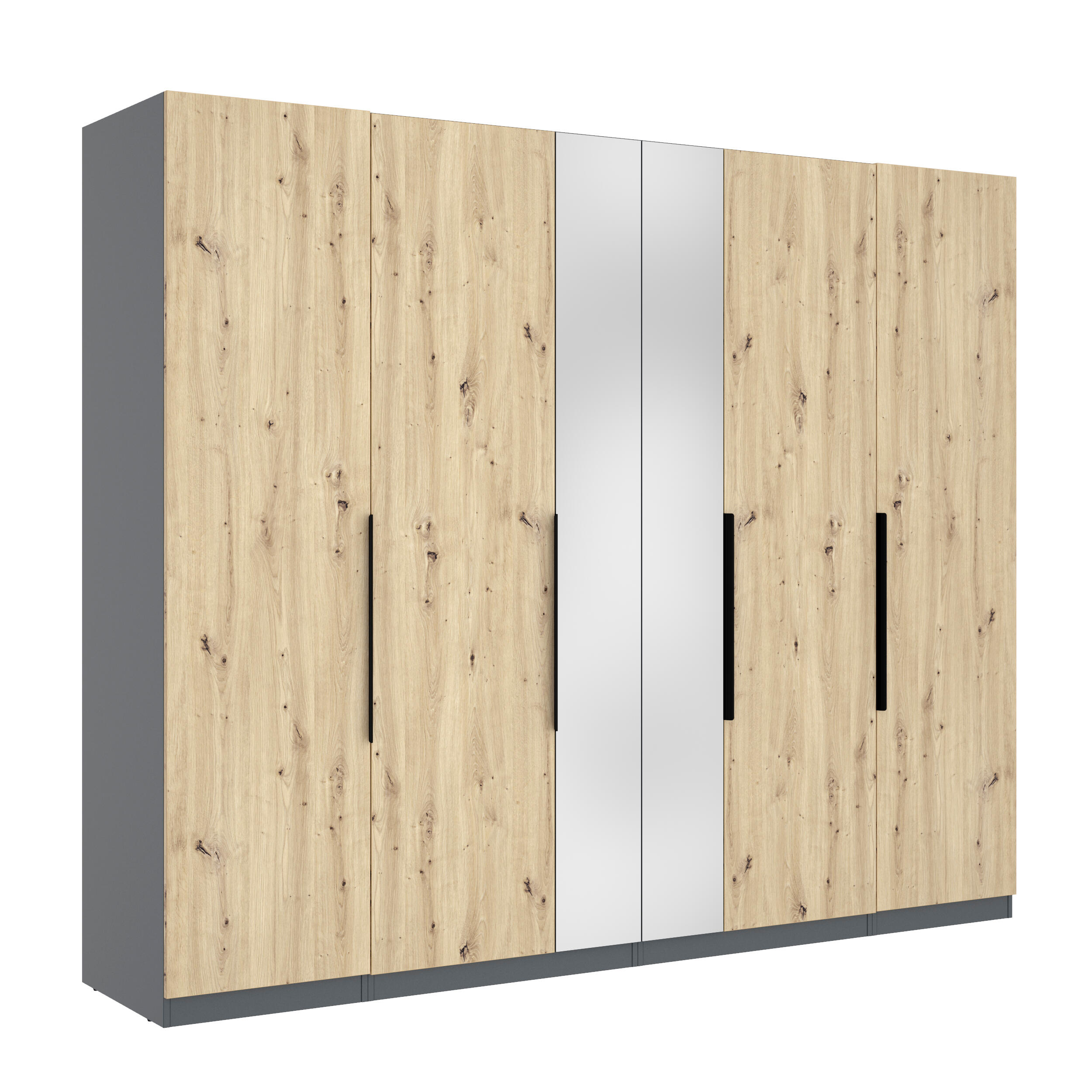 Armario five roble nudos/espejo y gris 250x203.5x51.5 (ancho x alto x fondo)