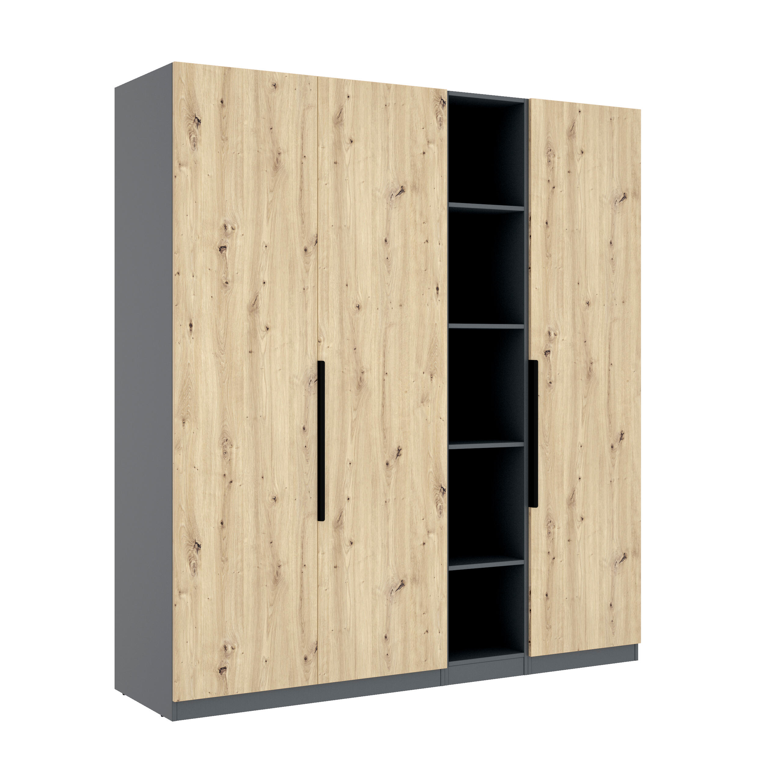 Armario five roble nudo y gris con estanteria gris 185x203.5x51.5 (ancho x alto x fondo)