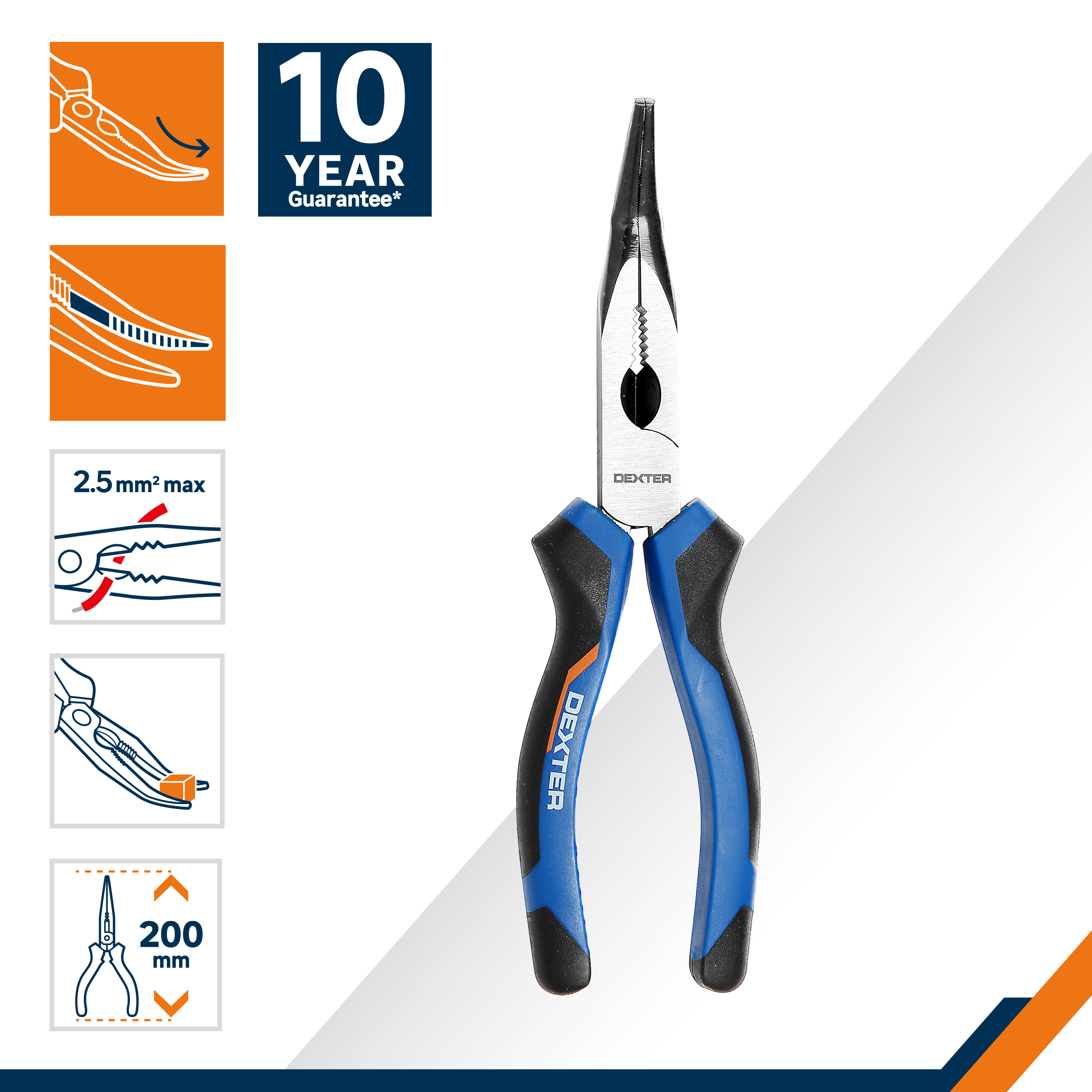 Pince à bec courbe sans protection électrique DEXTER 856566, 200 mm - 2