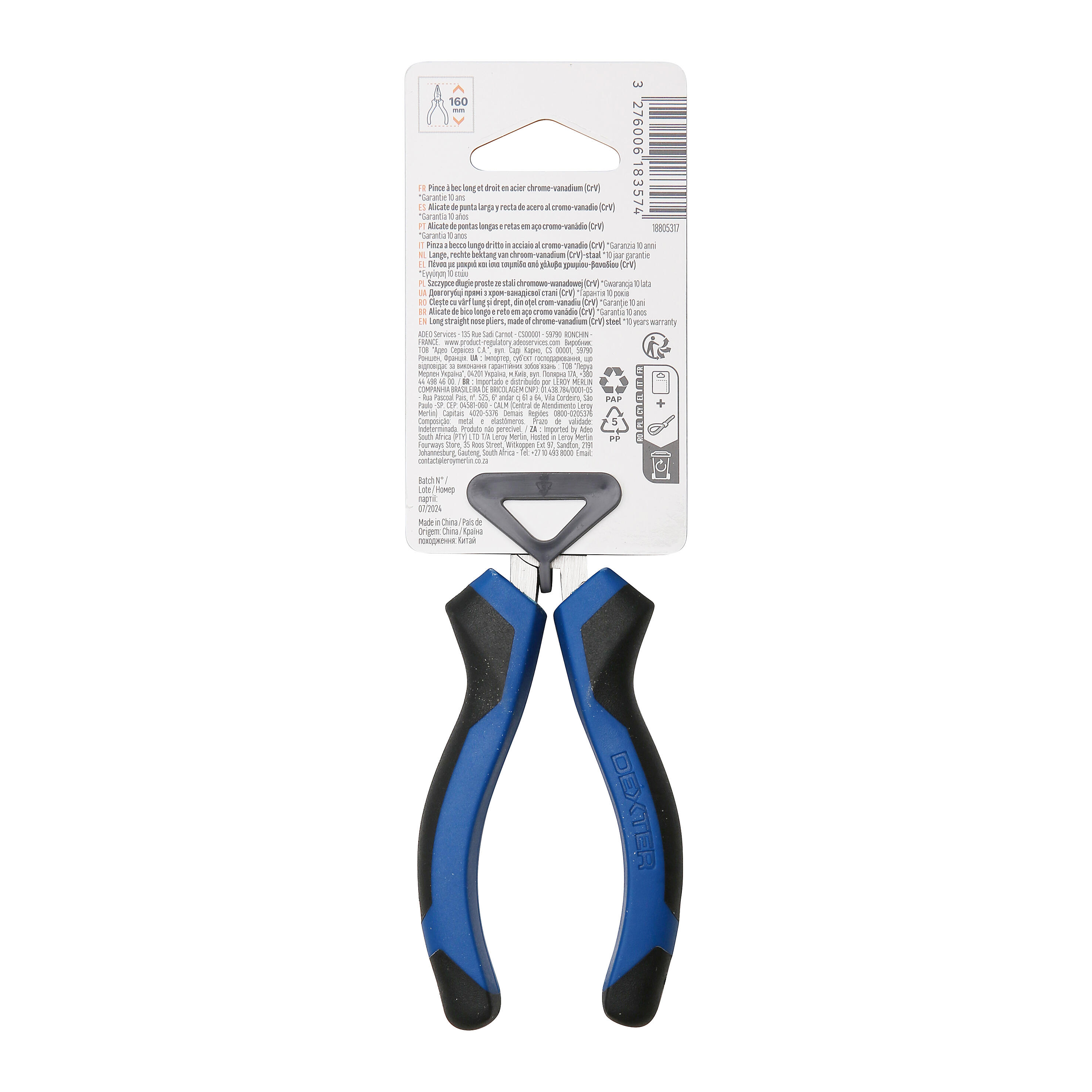 Alicate Dexter ponta larga 160mm - 9