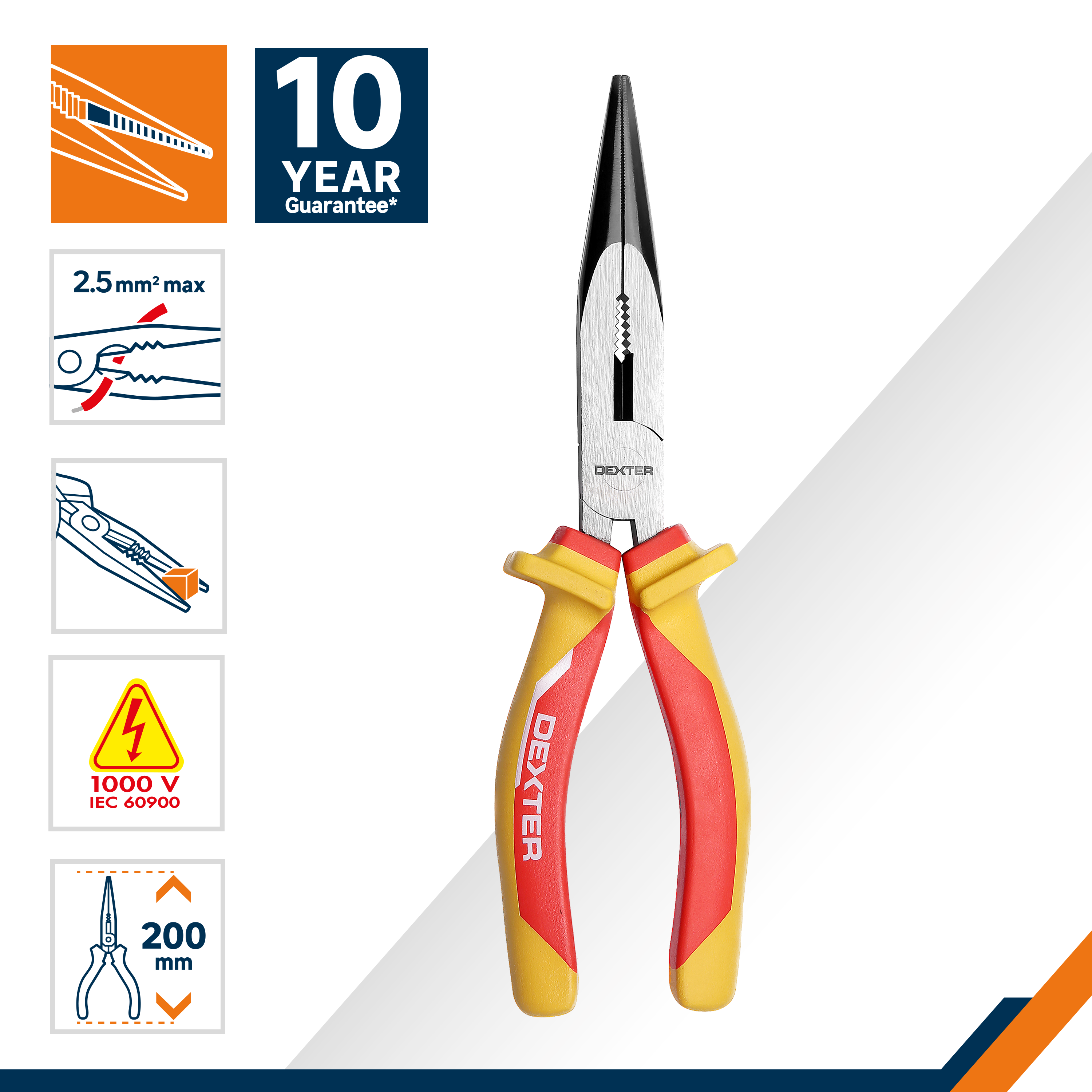 Pince à bec isolée avec protection électrique DEXTER 856511, 200 mm - 2