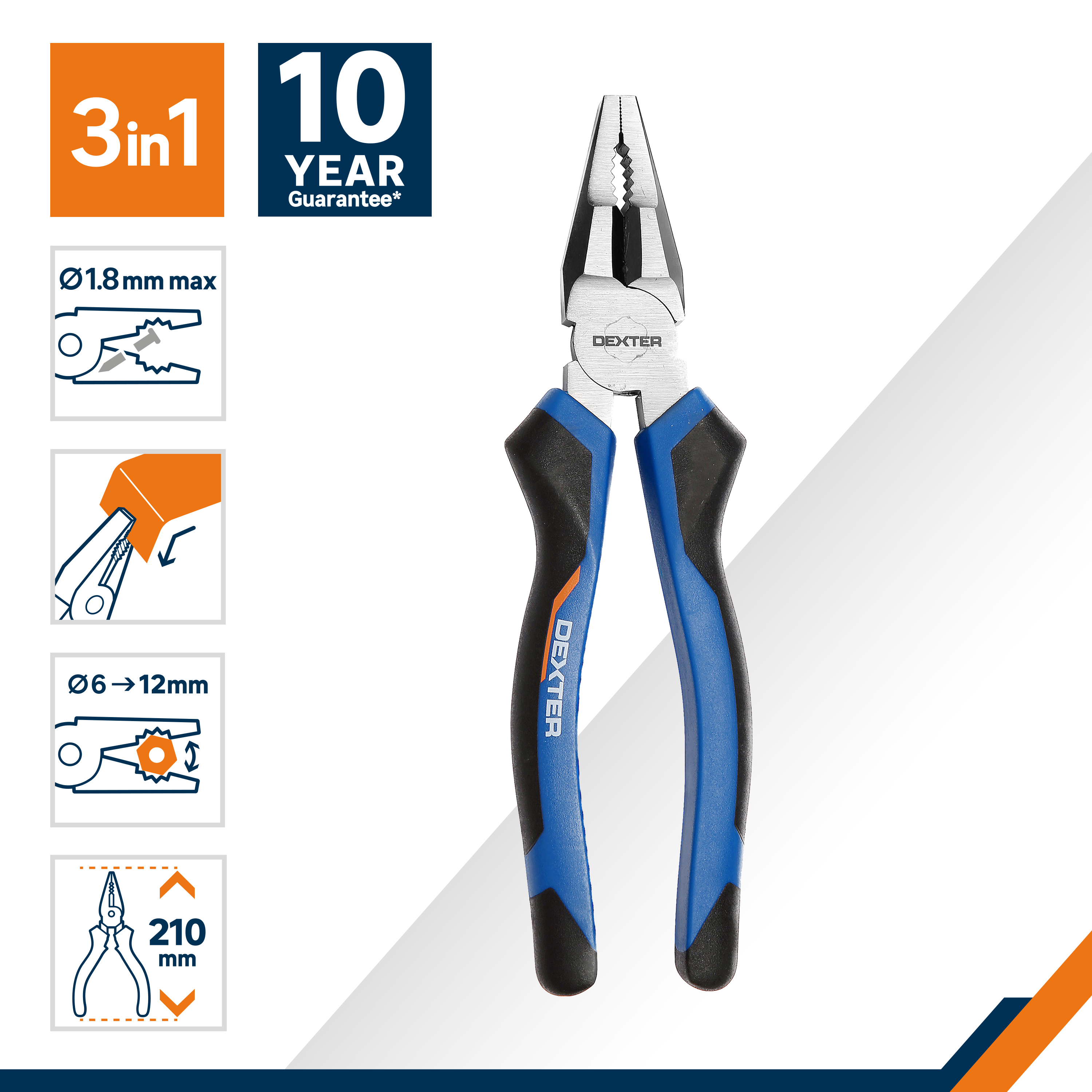 Pince universelle sans protection électrique DEXTER 856567, 200 mm - 2