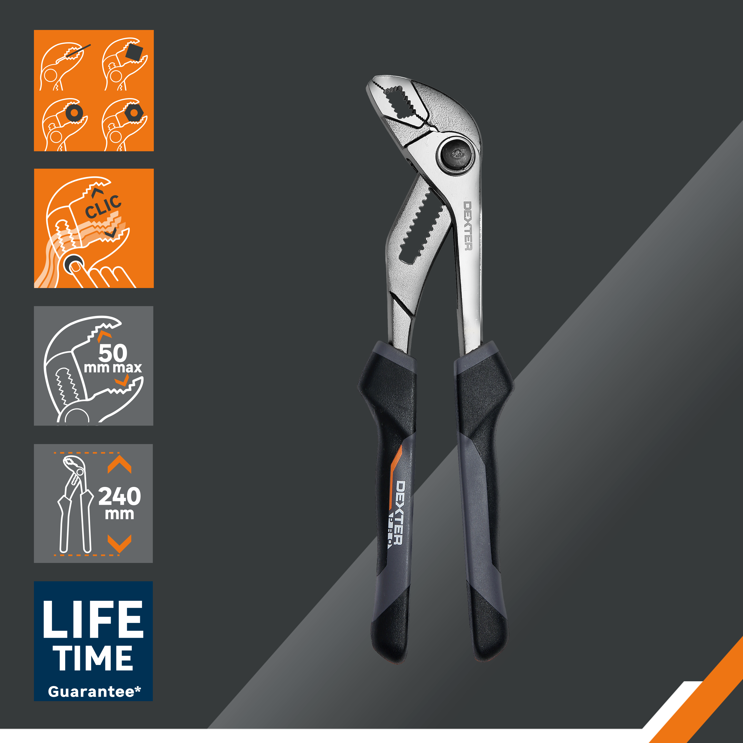 Alicate ajustable dexter pro de acero