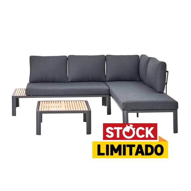 Conjunto relax de canto madeira acácia e alumínio cinzento escuro Olea