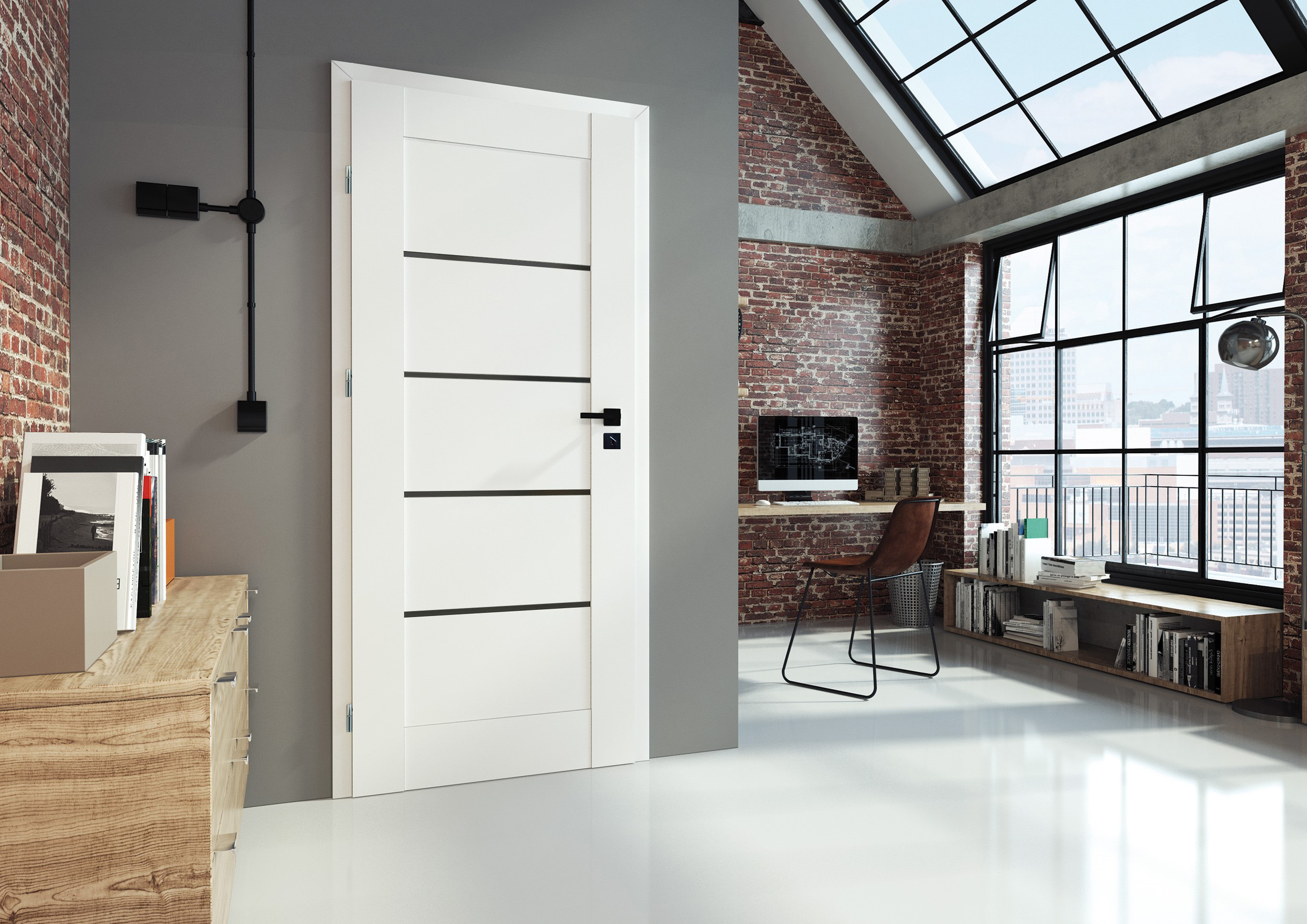 Drzwi wewnętrzne pokojowe Vinci Nero białe czarna szyba 80 lewe Voster - 3