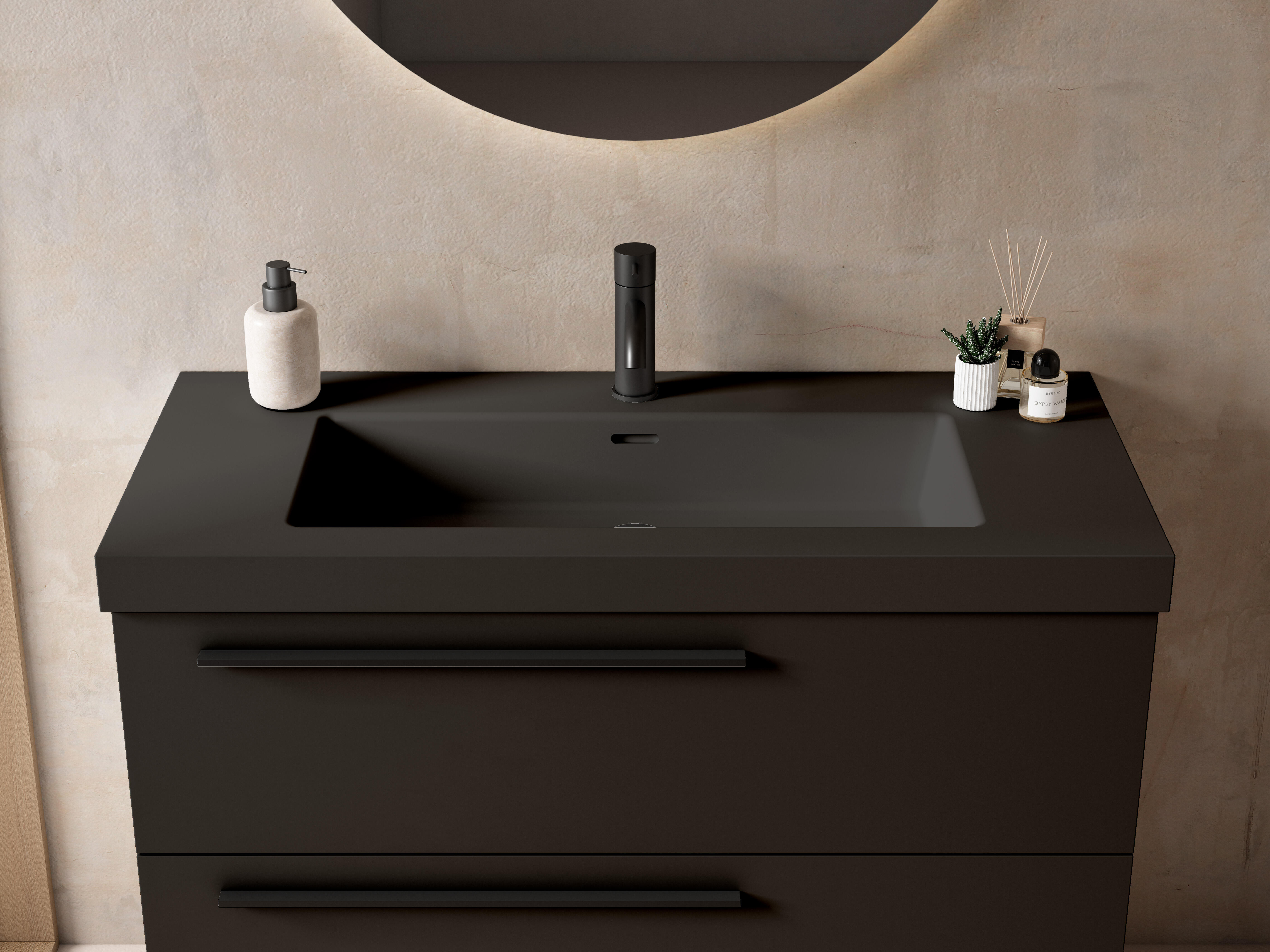 Lavabo a incasso rettangolare vasca centrale Nantes L 101 x H 6 x P 46 cm in resina nero satinato - 2