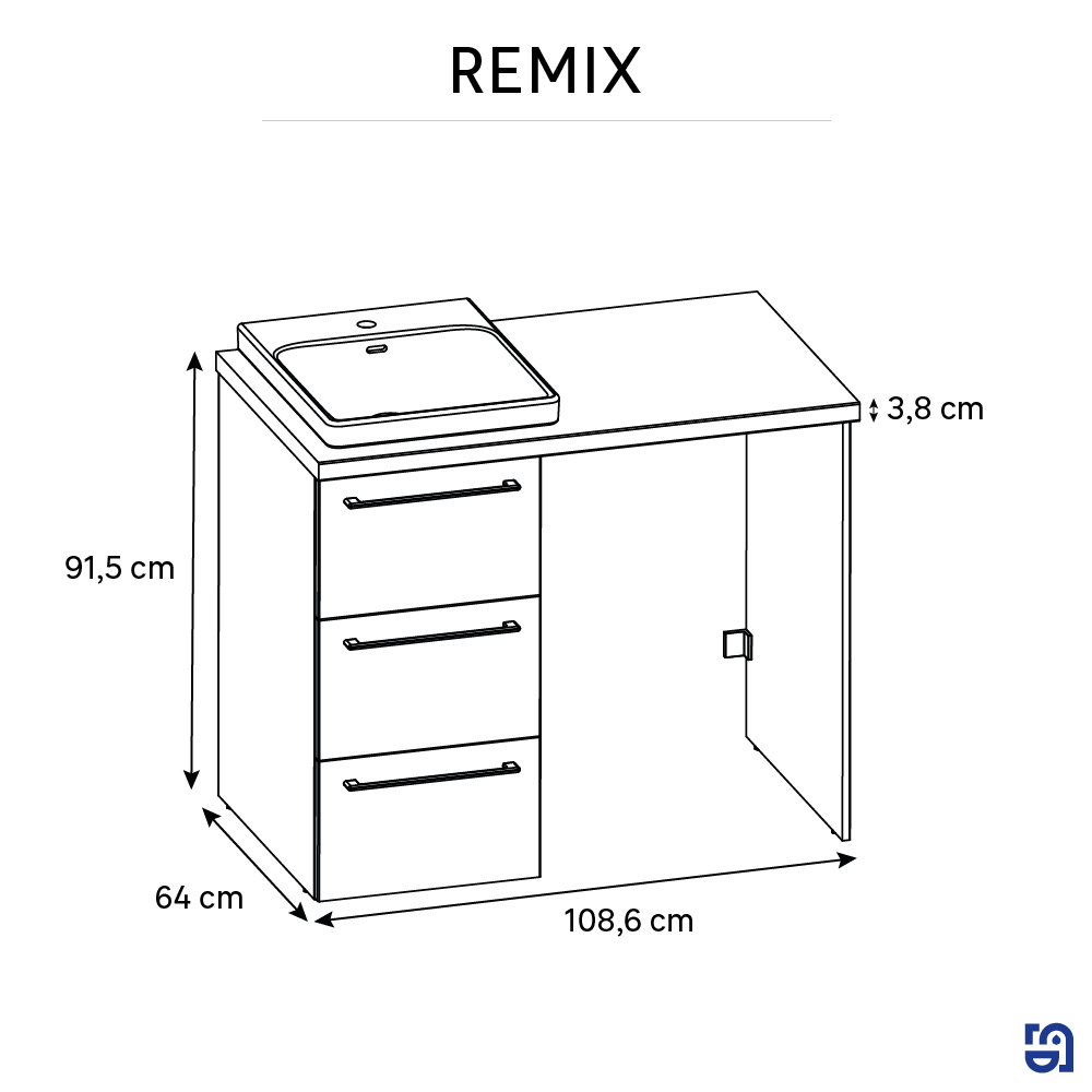 Meuble vasque, buanderie, Remix noir mat, vasque incluse - 8