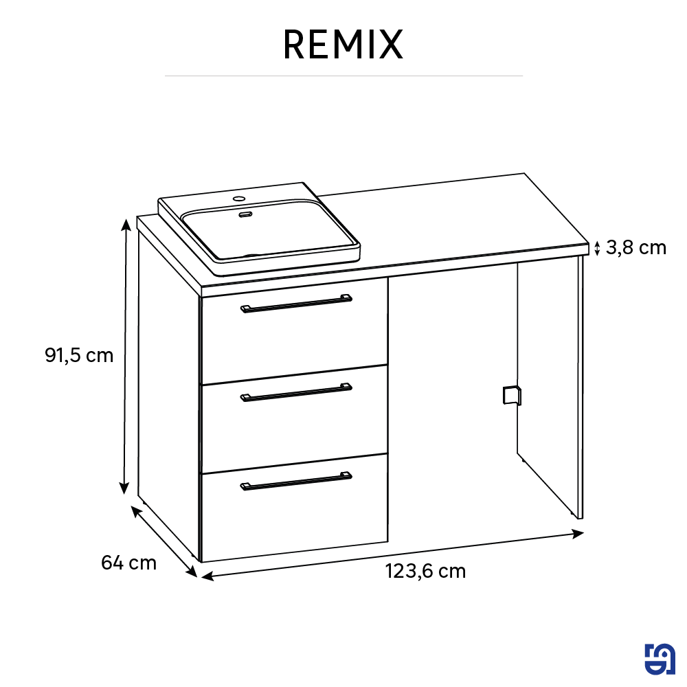 Meuble vasque, buanderie, Remix noir mat, vasque incluse - 6