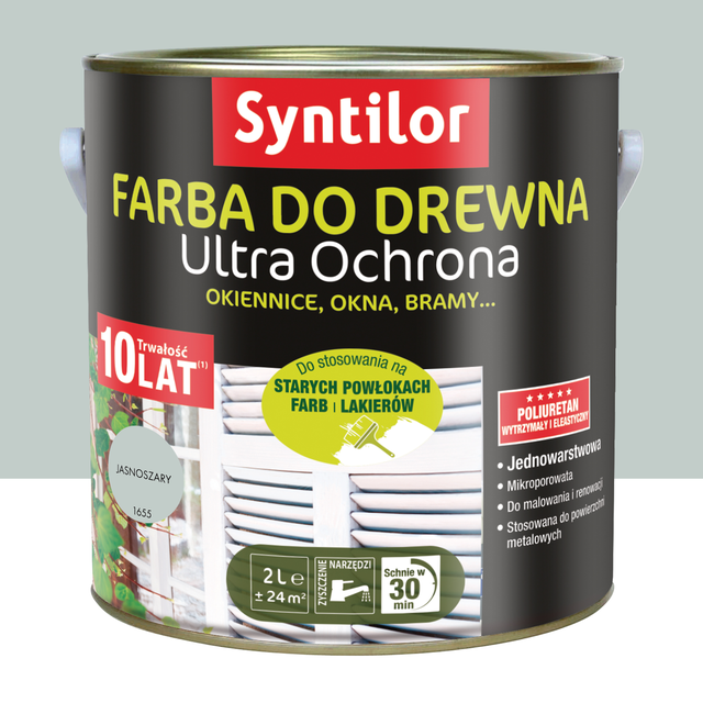 Farba do drewna Ultra Ochrona jasnoszara półpołysk 2 l Syntilor
