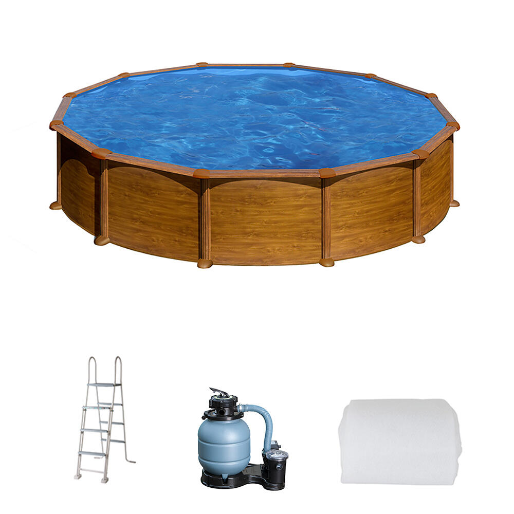 Piscina tubular de acero marrón redonda ø 5.7x1.3 m con depuradora de arena y escalera de seguridad gre