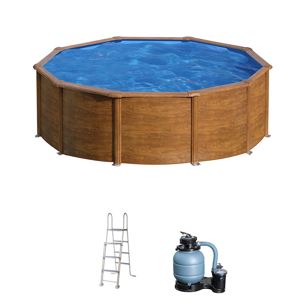 Piscina desmontable de acero marrón redonda ø 4.6x1.2 m con depuradora de arena y escalera de seguridad gre