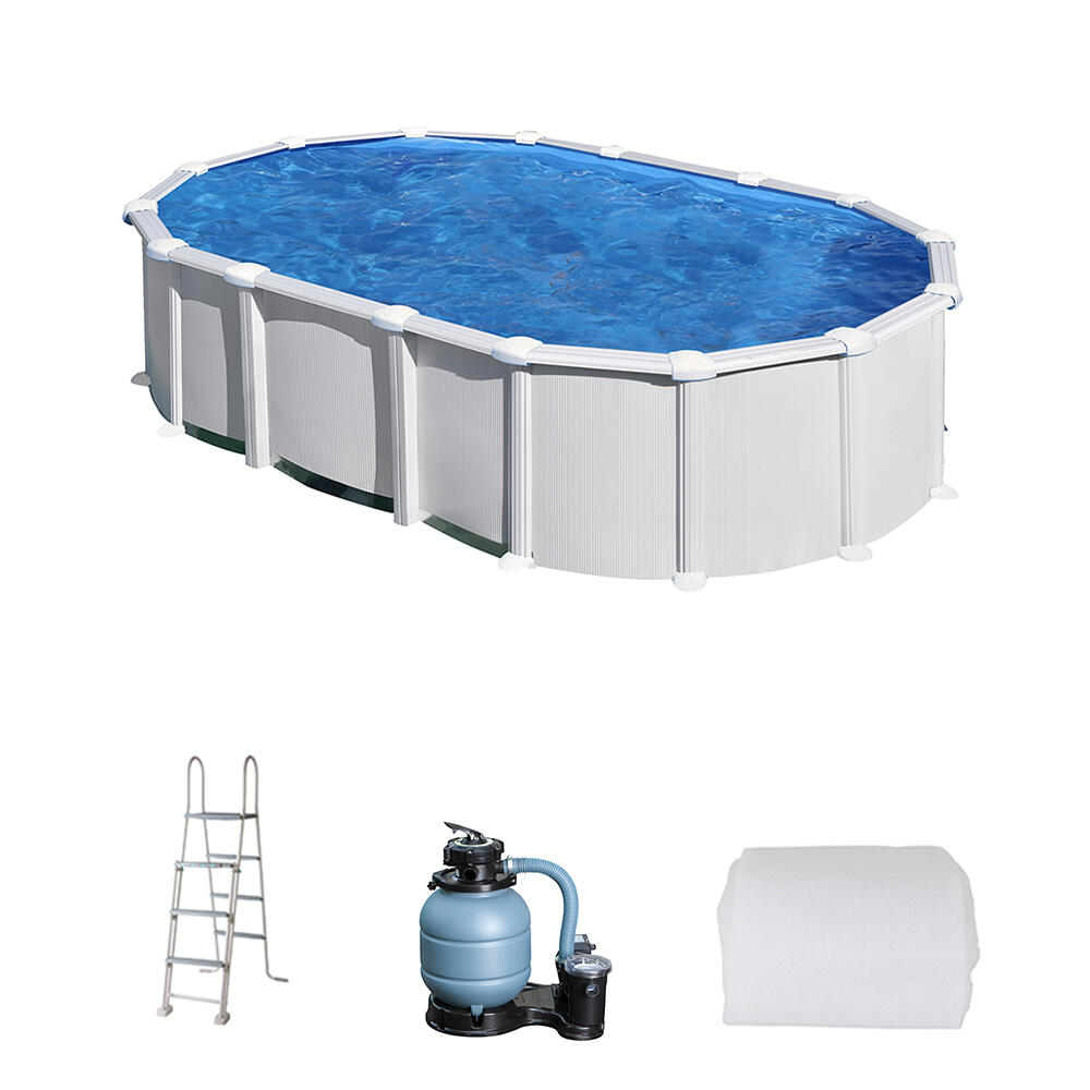 Piscina desmontable de acero blanco ovalada ø6.1 x3.75x1.3 m con depuradora de arena y escalera de seguridad gre