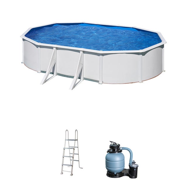 Piscina desmontable de acero blanco ovalada ø6.1 x3.75x1.2 m con depuradora de arena y escalera de seguridad GRE
