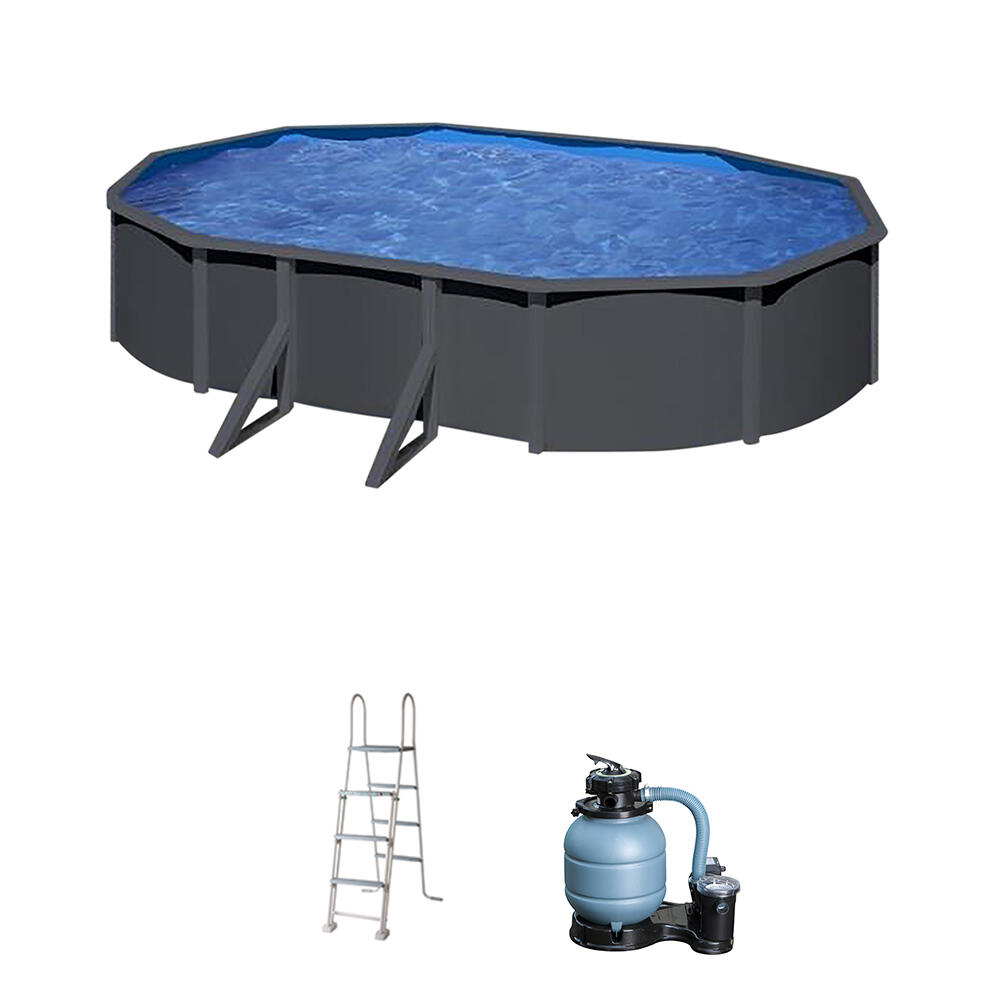 Piscina desmontable de acero aspecto antracita ovalada gre 6,1 x 3,75 x 1,2 m