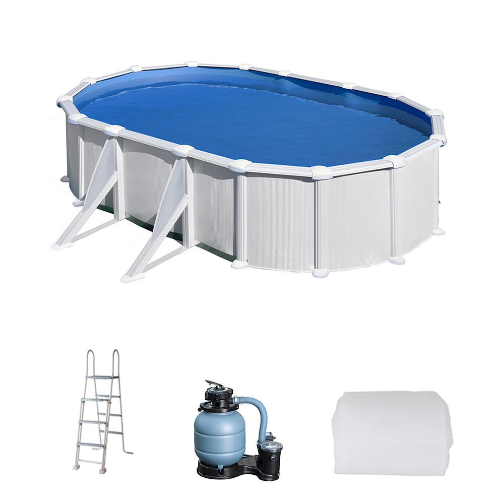 Piscina desmontable de acero imitación madera ovalada gre 7,3 x 3,75 x 1,32 m