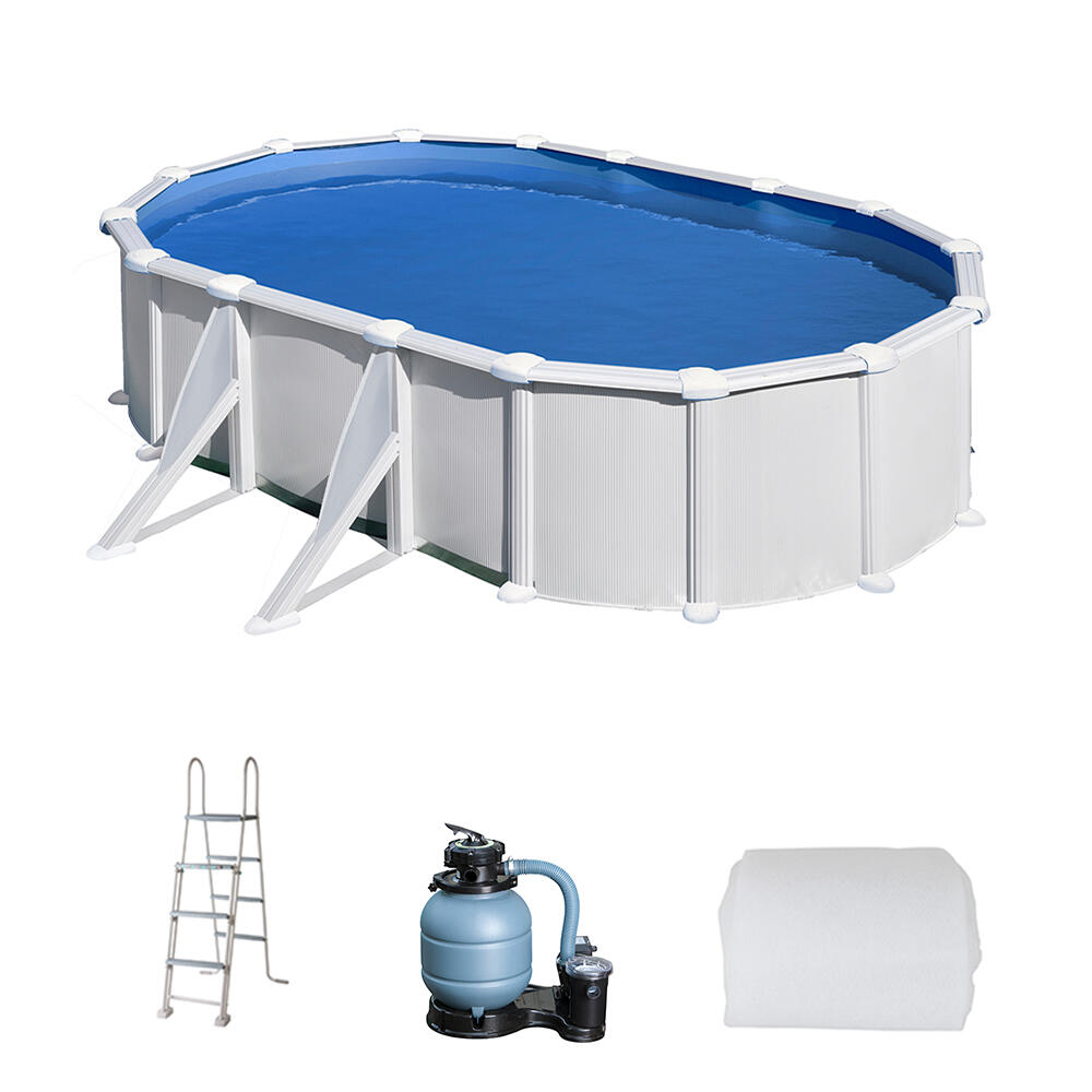 Piscina desmontable de acero blanco ovalada ø3 x5x1.3 m con depuradora de arena y escalera de seguridad gre