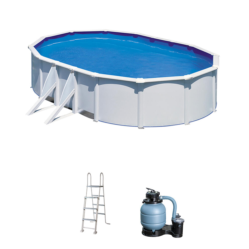 Piscina desmontable de acero blanco ovalada ø5.27 x5x1.2 m con depuradora de arena y escalera de seguridad gre