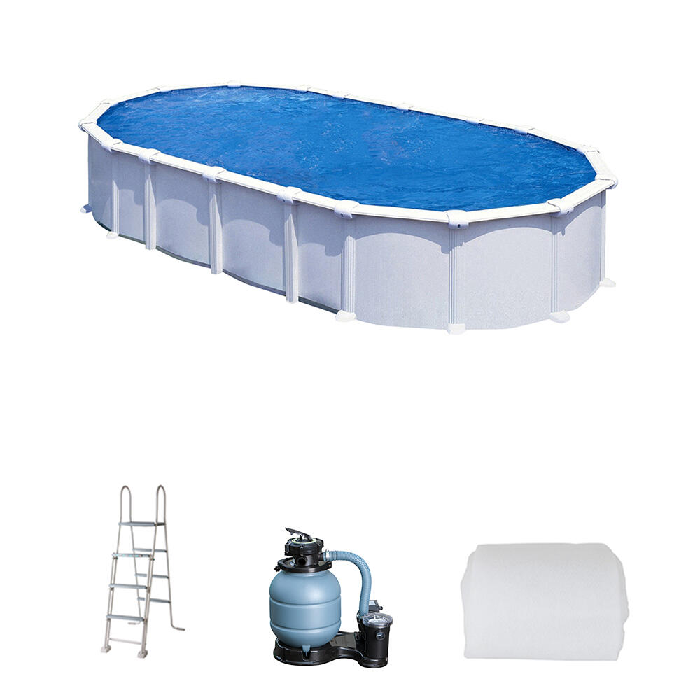Piscina desmontable de acero blanco ovalada gre 7,3 x 3,75 x 1,32 m