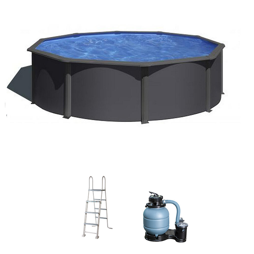 Piscina desmontable de acero imitación antracita redonda gre ø 4,6 x 1,2 m