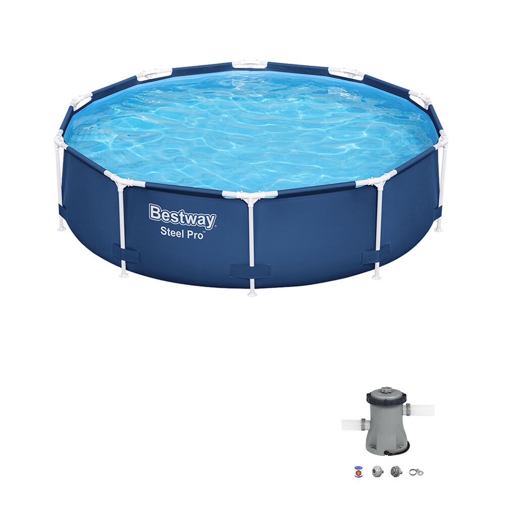 Piscina tubular de pvc gris redonda ø 3.05x0.76 m con depuradora de cartucho bestway