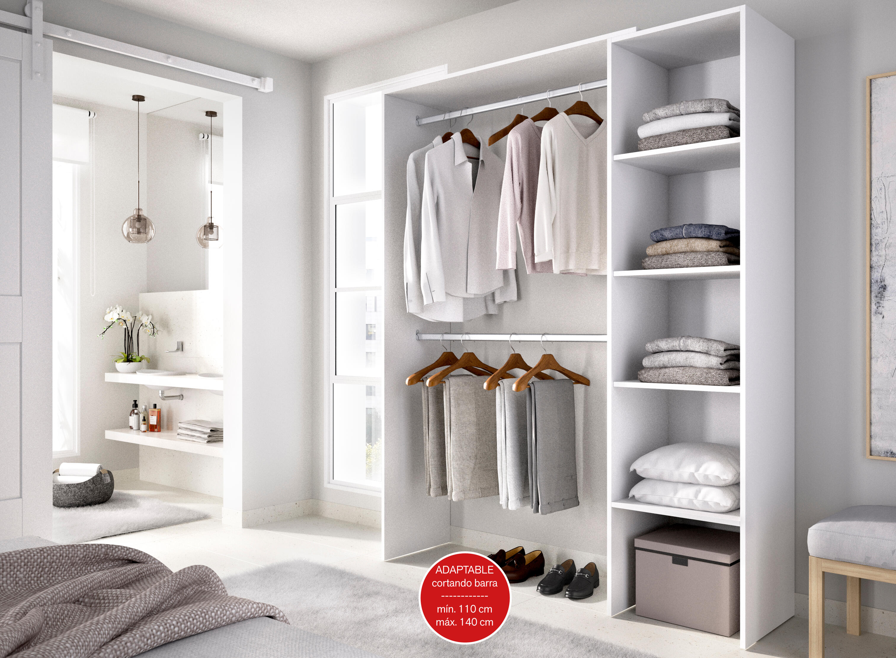 Kit vestidor SUIT 140x187x40cm con 4 baldas blanco - 6