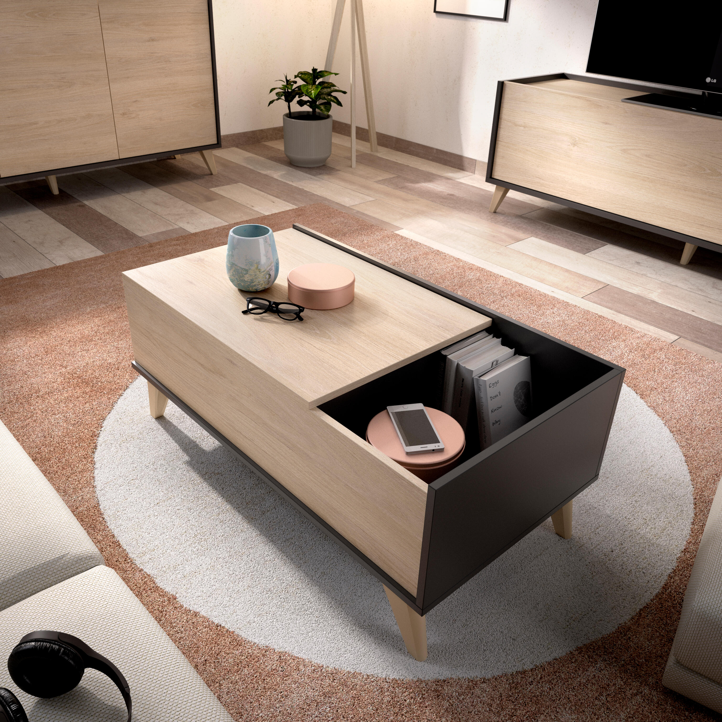 Mesa de centro elevable nela roble y gris 99x41/53x60 cm (anchoxaltoxfondo)