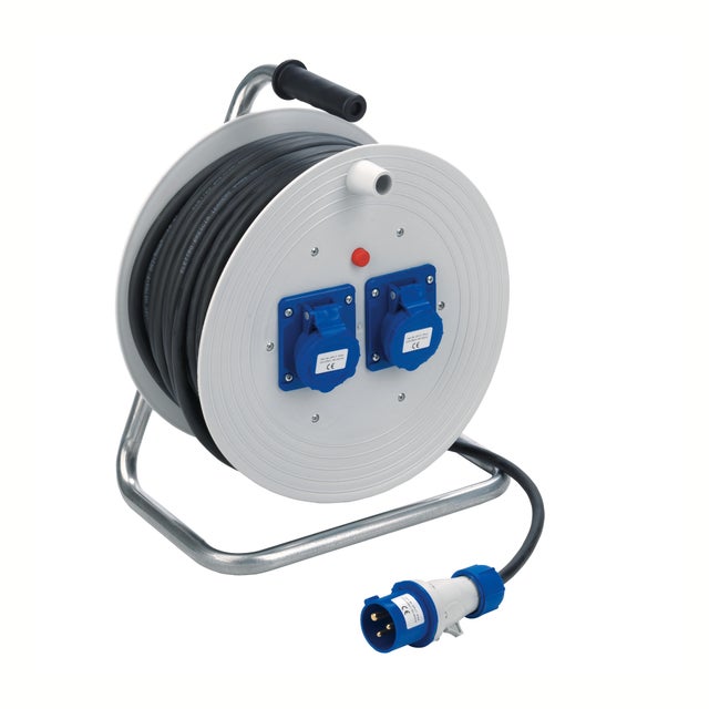 Avvolgicavo 25m cavo H07RN-F 3G2.5 mm² 2 prese, presa CEE 2P+T, spina CEE 2P+T per il cantiere