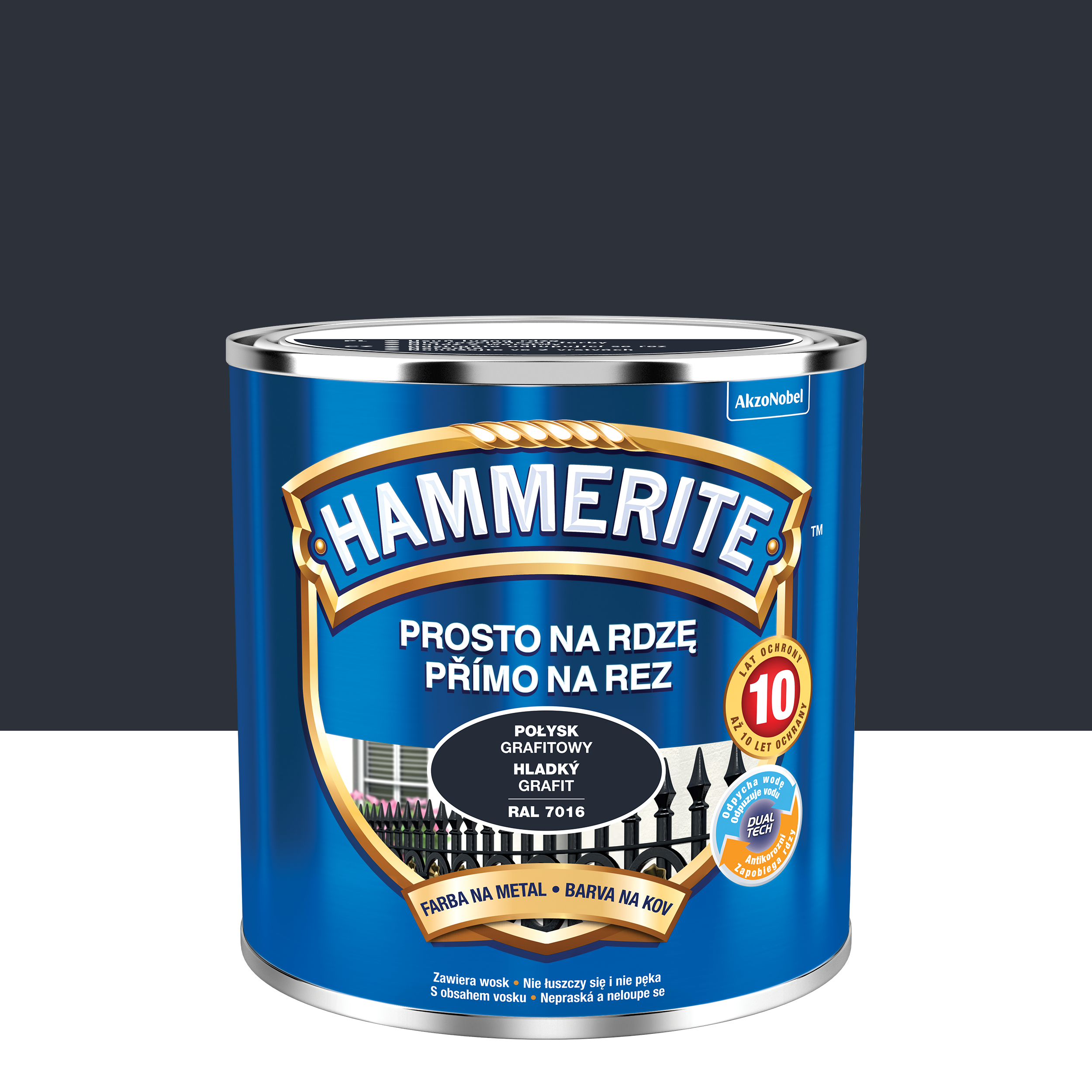 Farba do metalu prosto na rdzę grafitowa połysk 0.25 l Hammerite