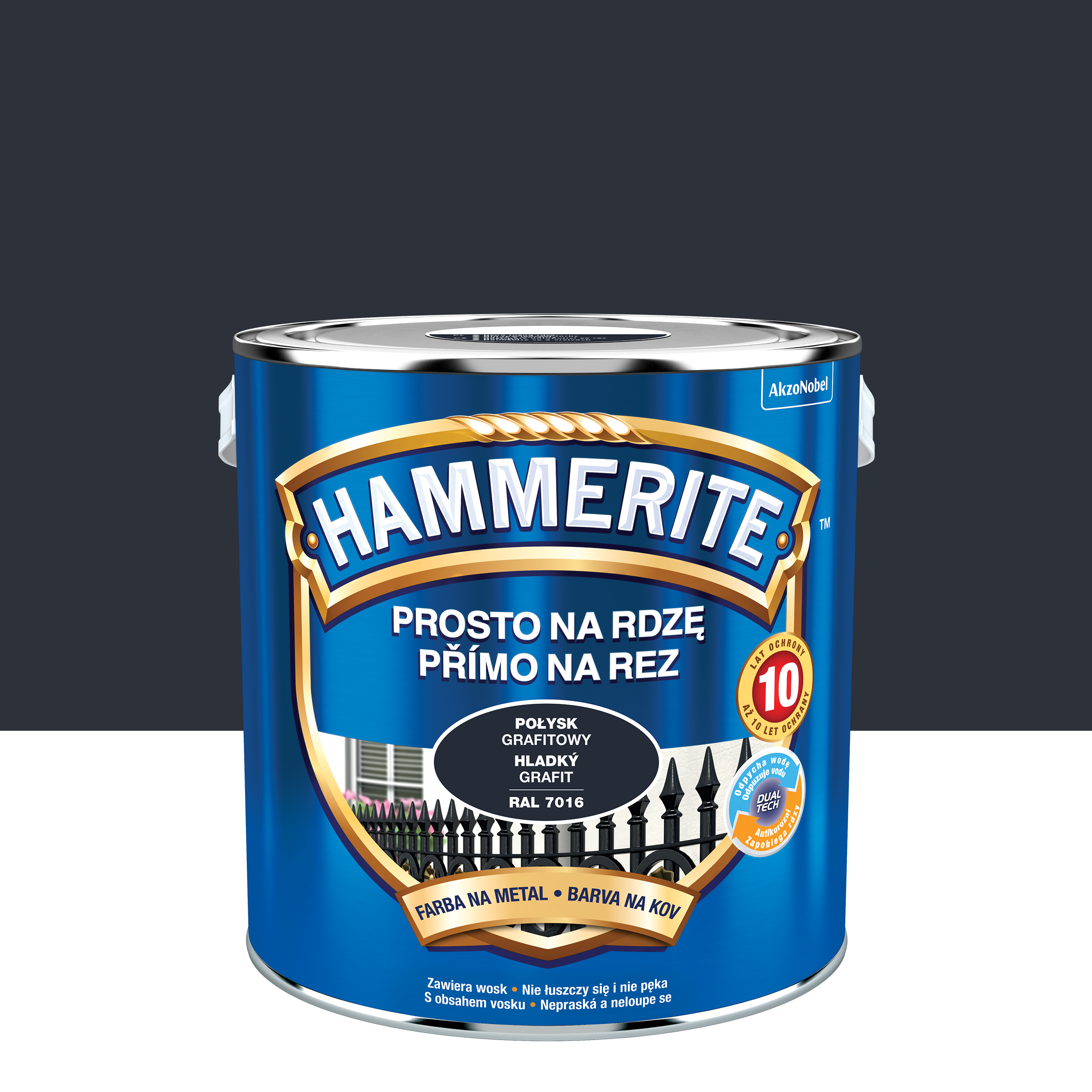 Farba do metalu prosto na rdzę grafitowa połysk 2.5 l Hammerite