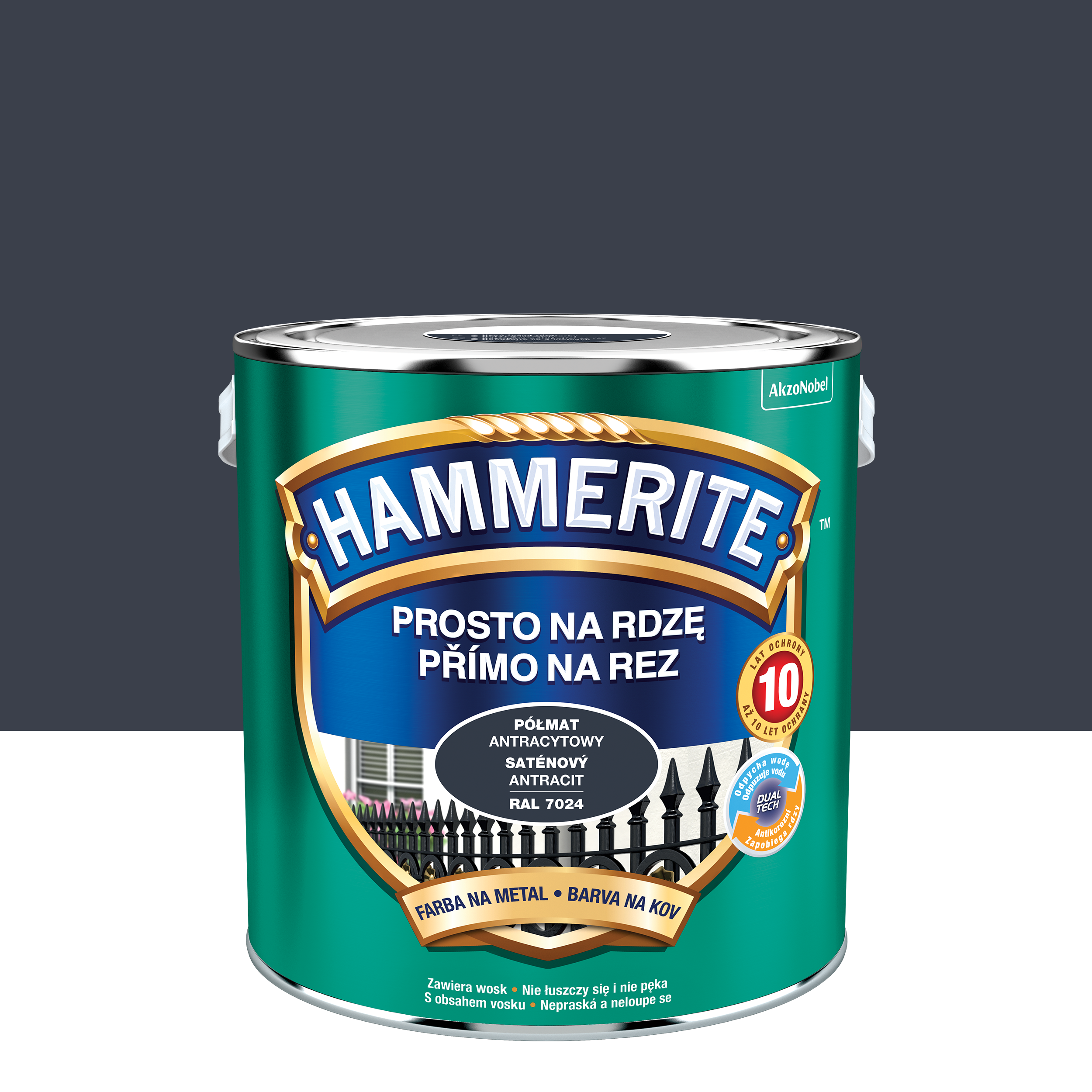 Farba do metalu prosto na rdzę antracyt półmat 2.5 l Hammerite