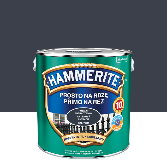 Farba do metalu prosto na rdzę antracyt półmat 2.5 l Hammerite