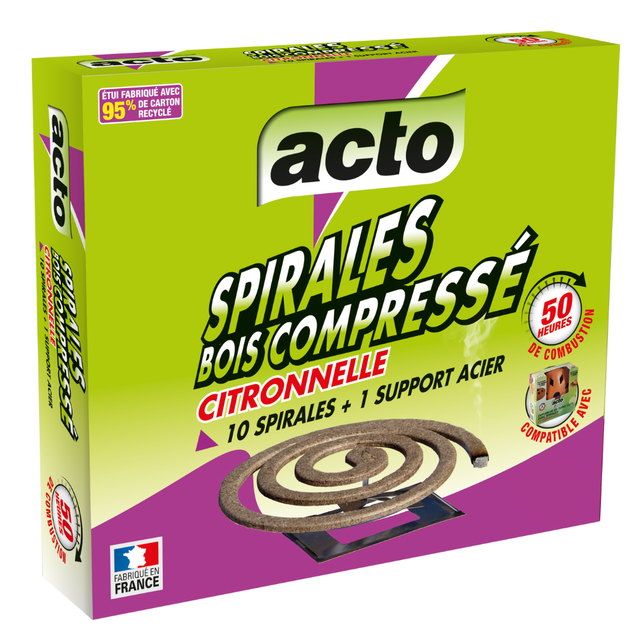 SPIRALES BOIS COMPRESSÉ CITRONNELLE - 50H DE DIFFUSION !