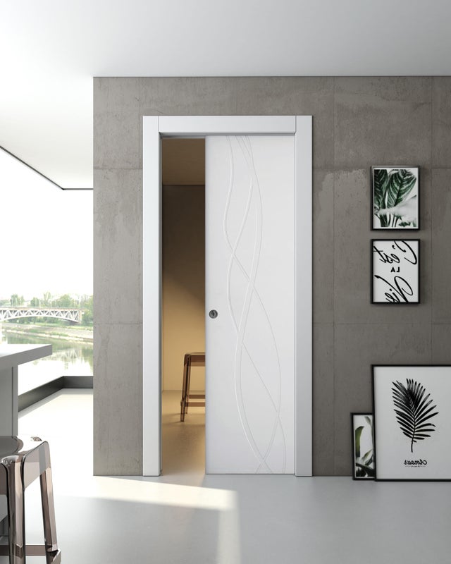 Porta interna scorrevole Wonder in legno colore bianco, L 80 x H 210 cm, apertura reversibile