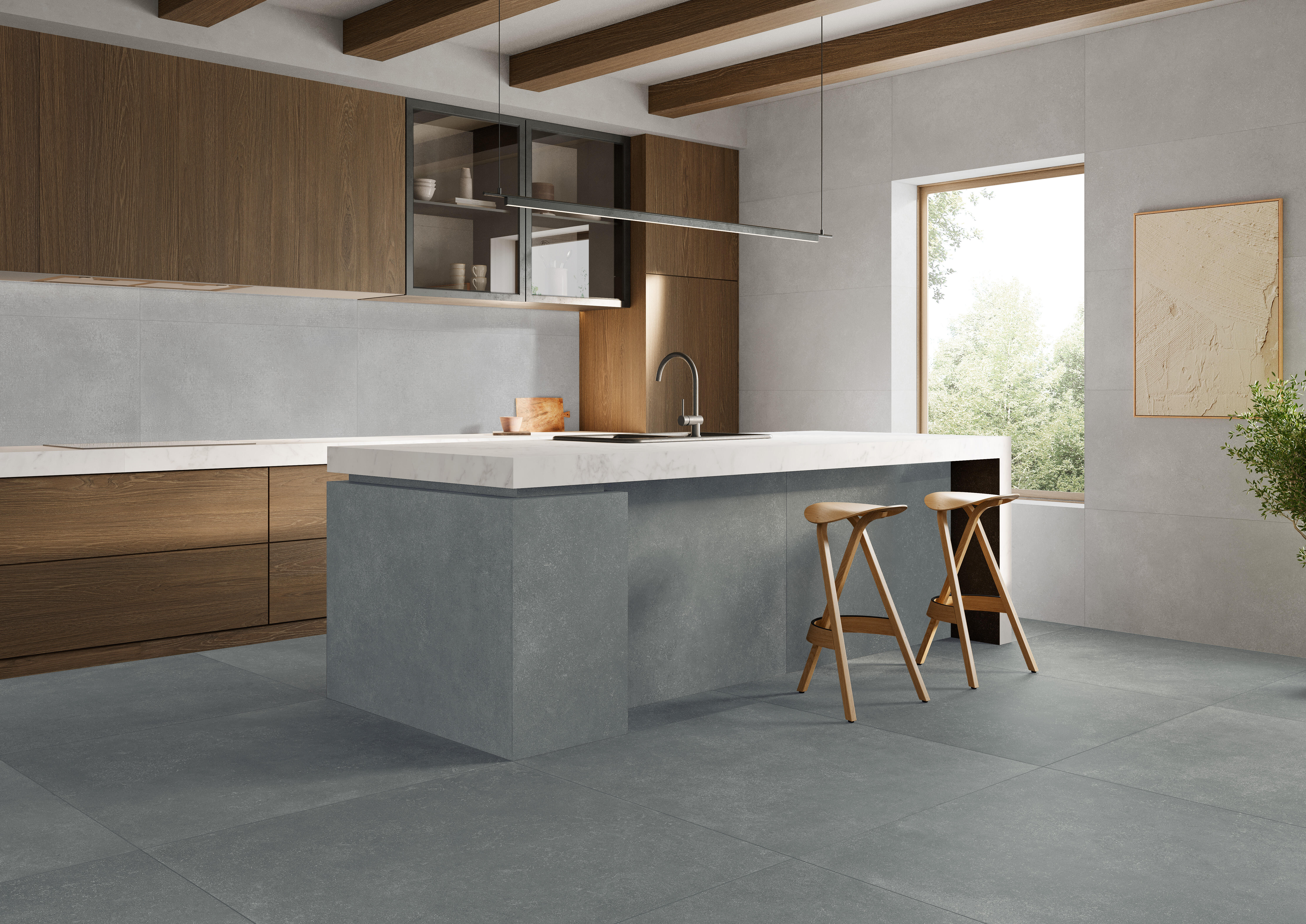 Suelo porcelánico camlot efecto cemento verde 120x120 cm c1