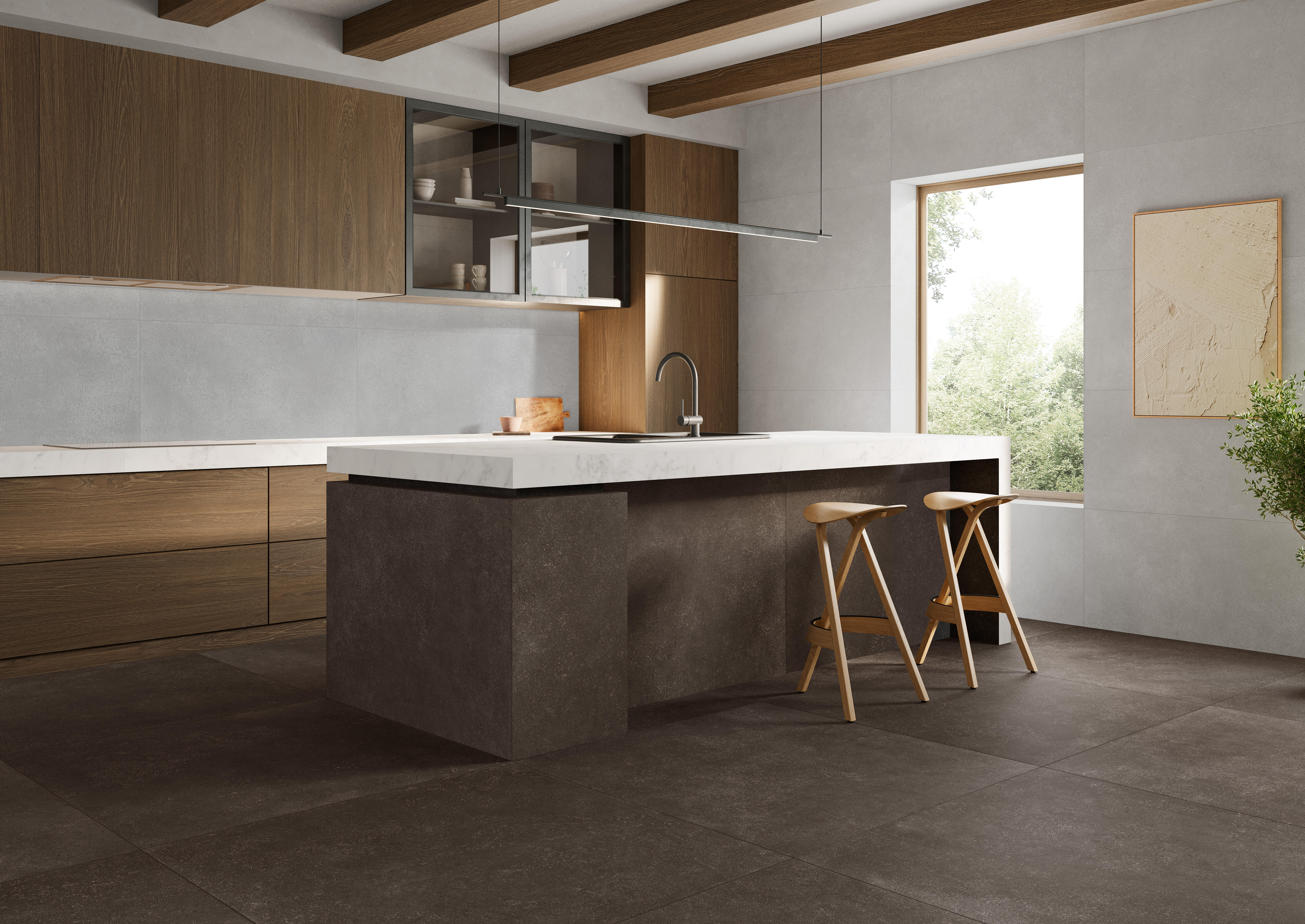 Suelo porcelánico camlot efecto cemento cocoa 120x120 cm c1