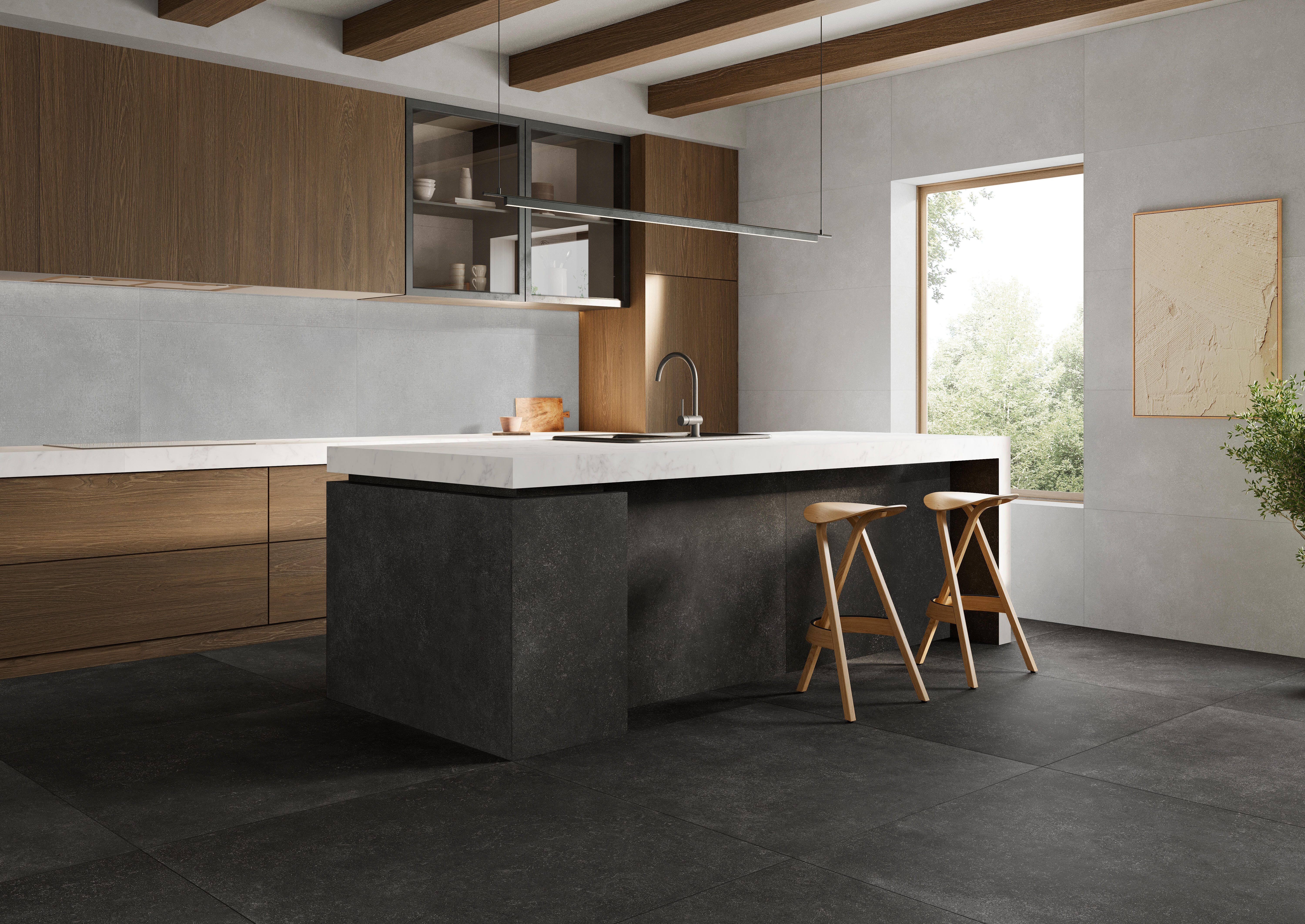 Suelo porcelánico camlot efecto cemento negro 120x120 cm c1