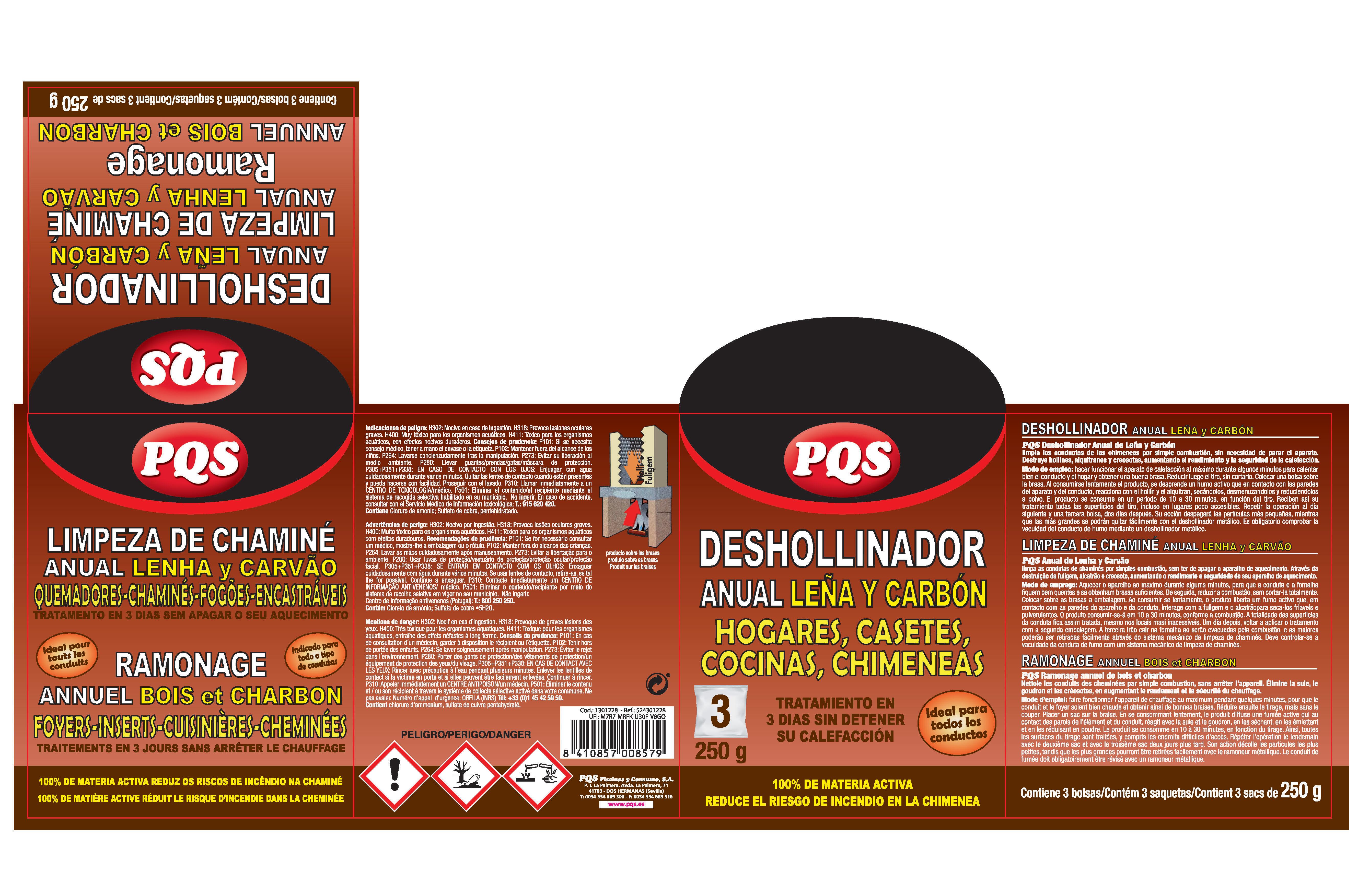Deshollinador anual para leña/carbón PQS 3x250 gr - 3