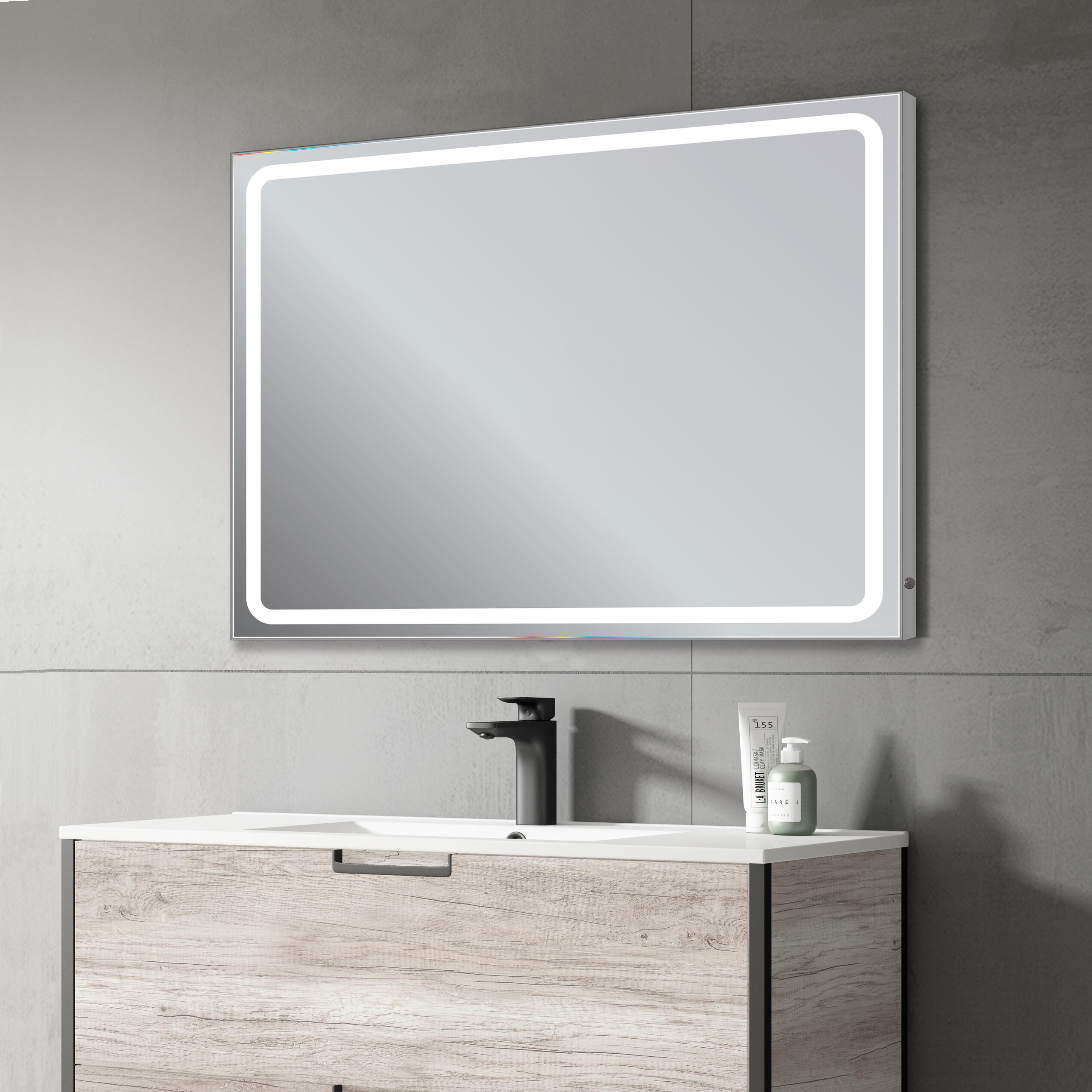 Espejo de baño con luz LED  Emin  con antivaho, sensor, táctil,  80x80cm - 4