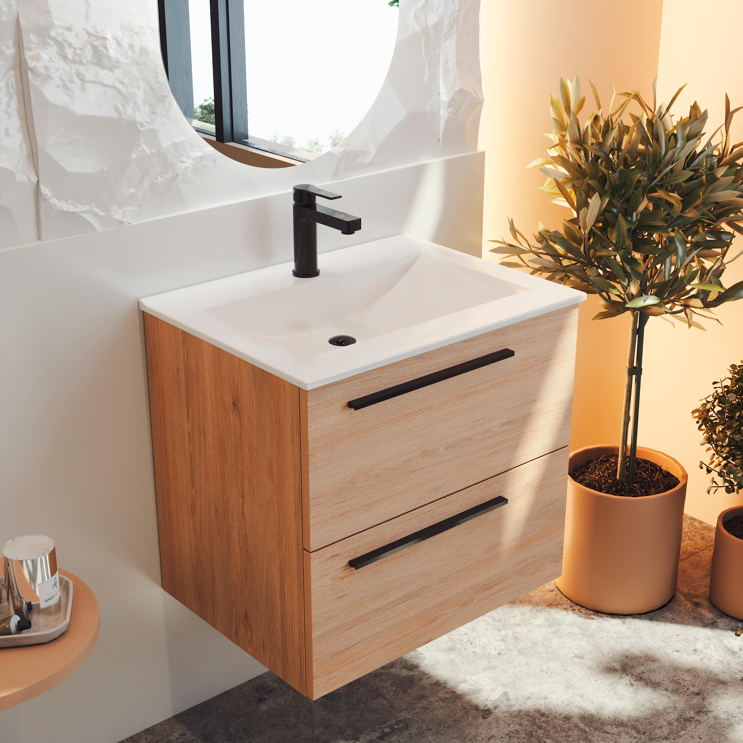 Mueble de baño con lavabo mia roble mate 60x45 cm